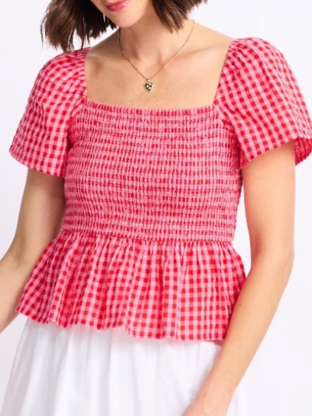 Dizzy Lizzy Dianne Smocked Peplum Blouse, Red/Pink, Size: XL